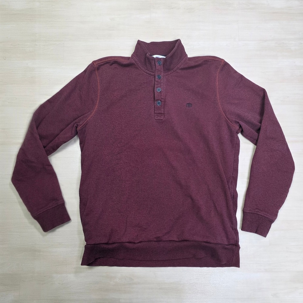 Travis Mathew Men's Maroon Quarter‎ Button Pullover Sweatshirt Size Large